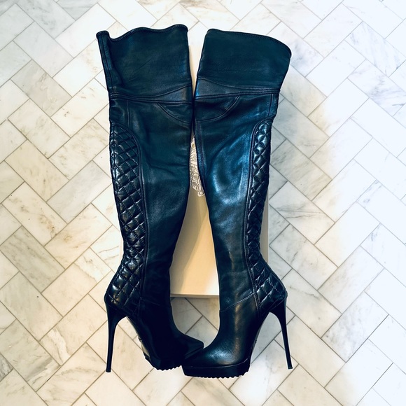 NWT RARE RUNWAY AUTHENTIC BURBERRY THIGH HIGH BLACK LEATHER BOOTS - Picture 4 of 14